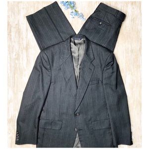 VTG Burberry Mens 42R W34 Charcoal Striped Suit